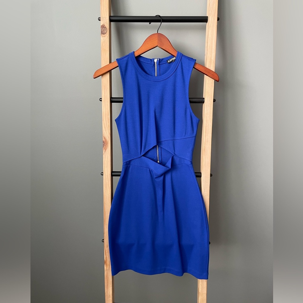 Express Royal Blue Body Con Mini Dress with Cutout Front Size 0
